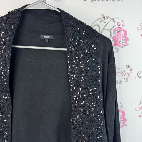 Hobbs cardigan sequins embroidery shiny sparkle flowy open Black Sequin Cardigan - Picture 5 of 12